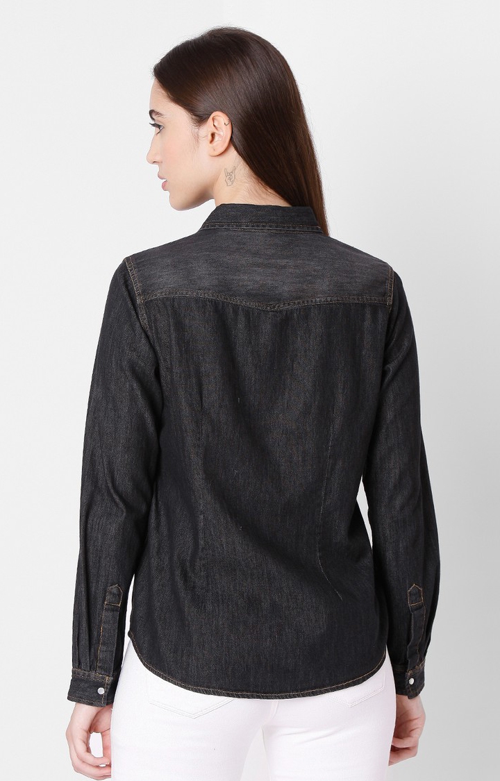 spykar | Women's Black Cotton Solid Casual Shirts 4