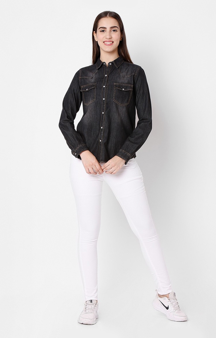spykar | Women's Black Cotton Solid Casual Shirts 1