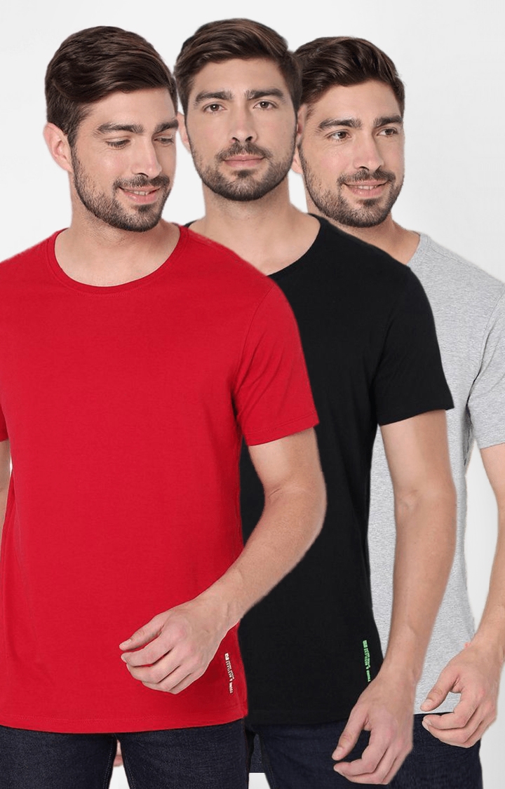 spykar | Spykar Grey Cotton Slim Fit T-Shirt For Men - Pack Of 3 0