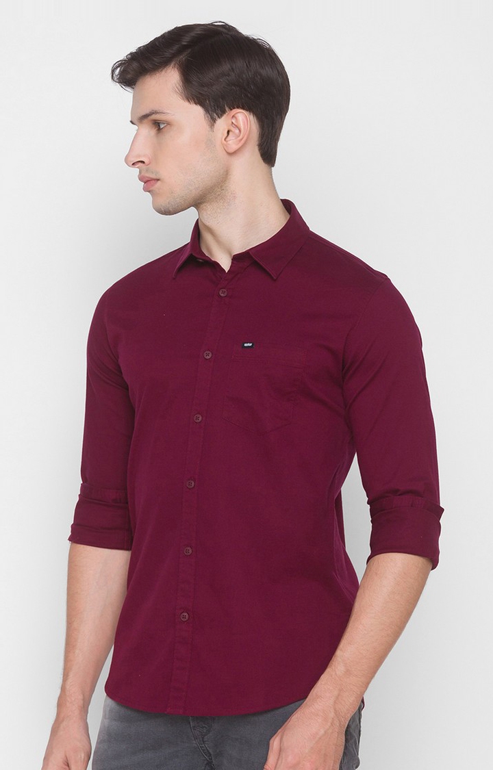 spykar | Men's Red Cotton Solid Casual Shirts 2