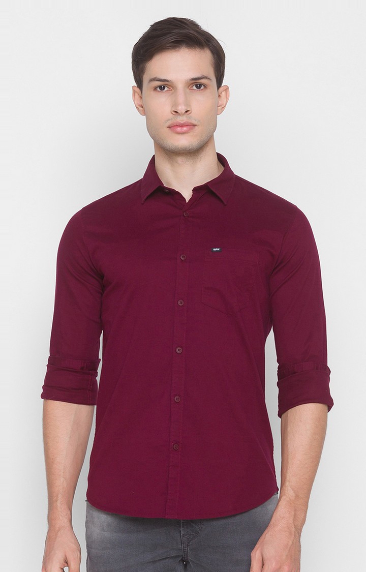 spykar | Men's Red Cotton Solid Casual Shirts 0