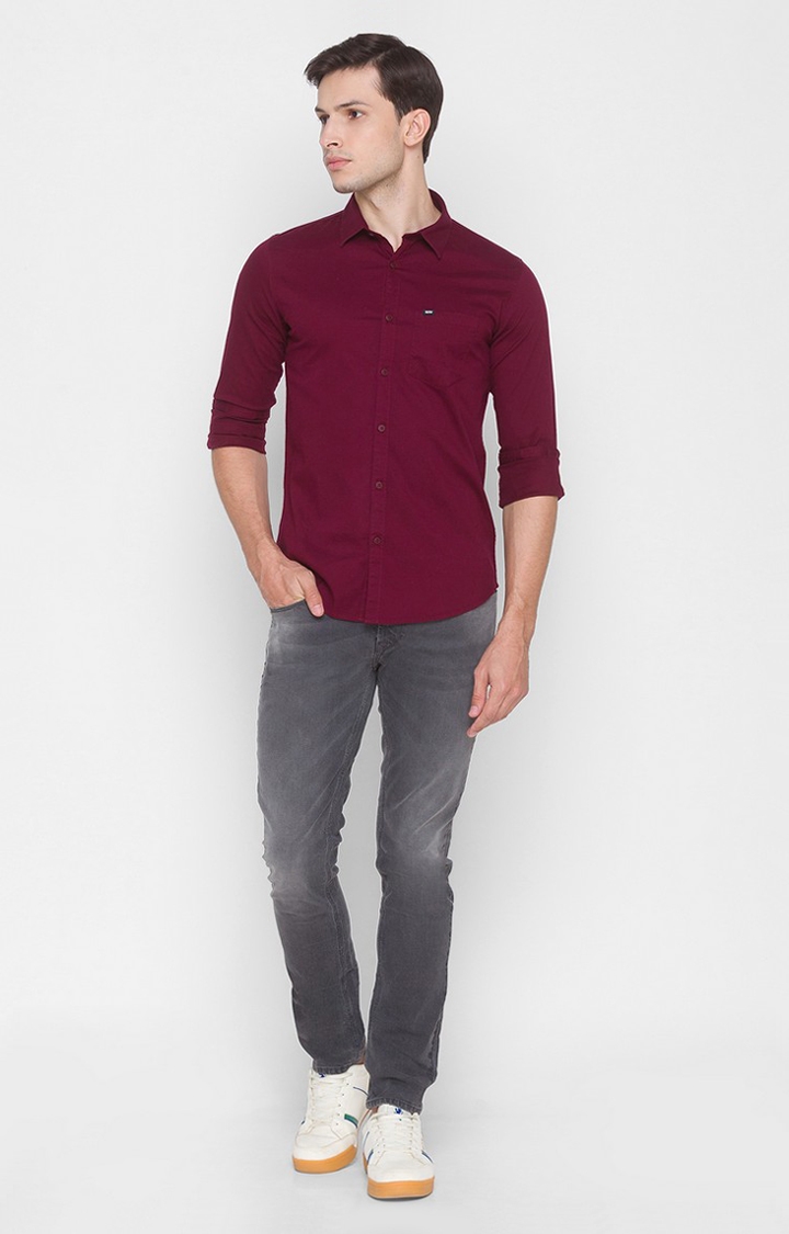 spykar | Men's Red Cotton Solid Casual Shirts 1