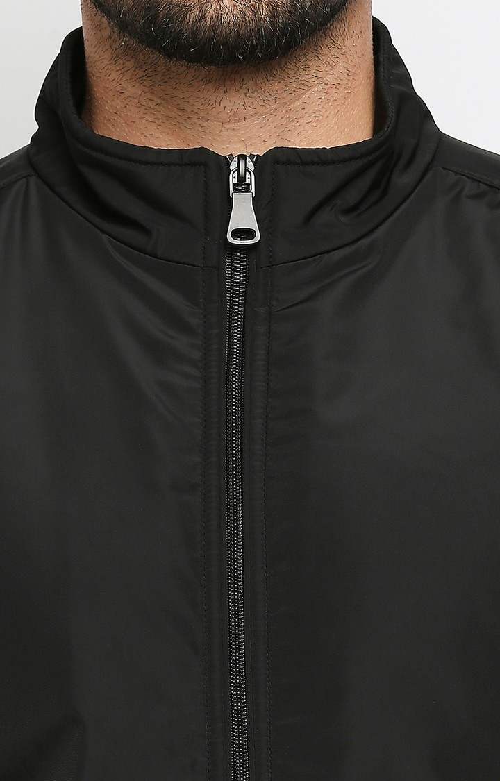 Spykar Black Polyester Regular Fit Bomber Jackets For Men