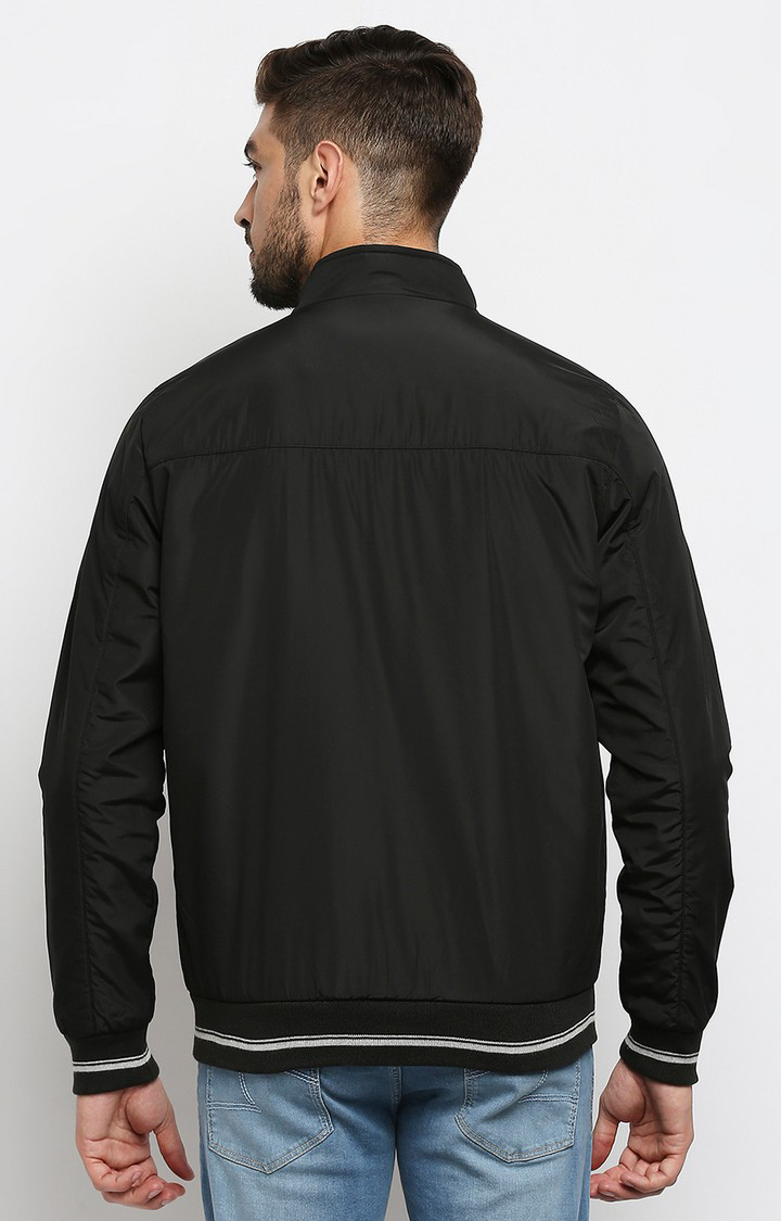 Spykar Black Polyester Regular Fit Bomber Jackets For Men