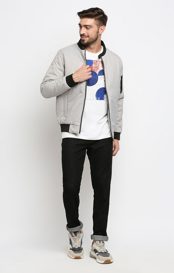 Spykar Grey Polyester Regular Fit Bomber Jackets For Men
