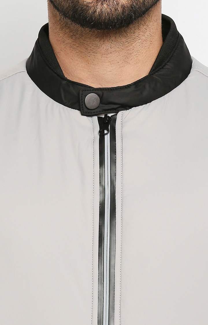 Spykar Grey Polyester Regular Fit Bomber Jackets For Men