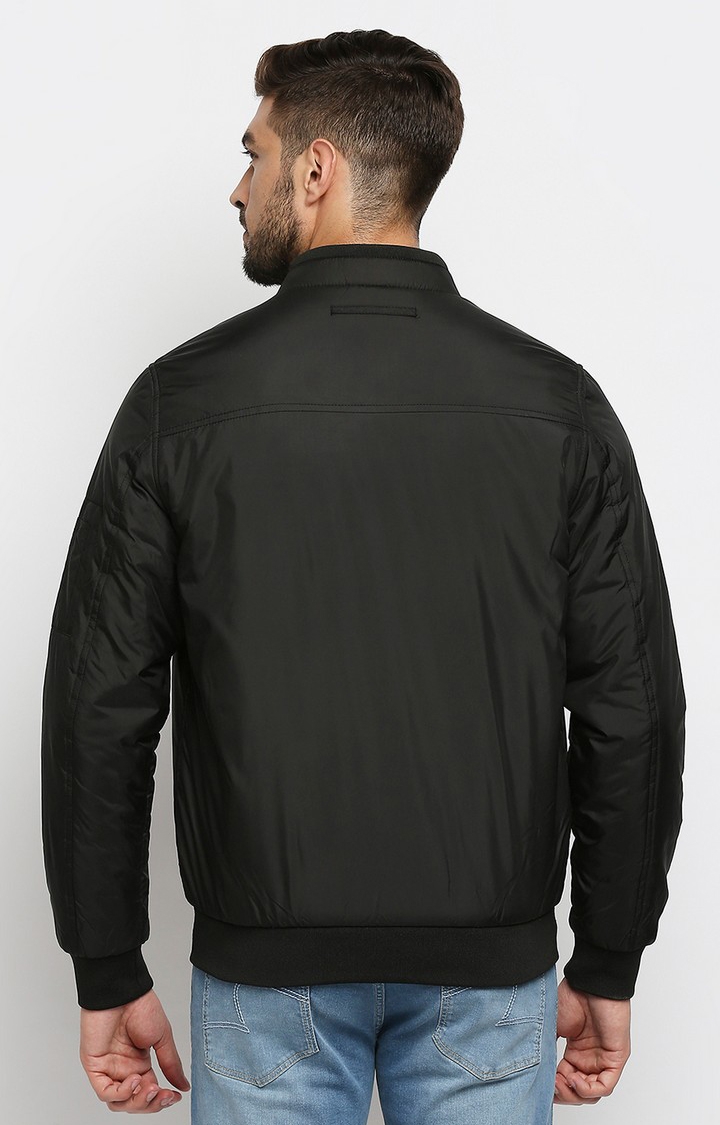 spykar | Spykar Black Polyester Regular Fit Bomber Jackets For Men 4