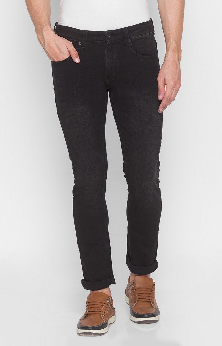 spykar | Men's Black Cotton Solid Skinny Jeans 0