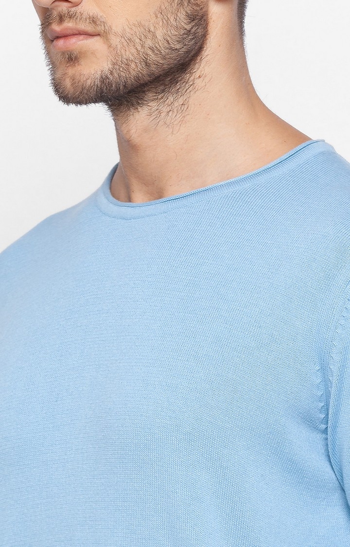 Spykar | Spykar Blue Cotton Regular Fit Sweater For Men 4