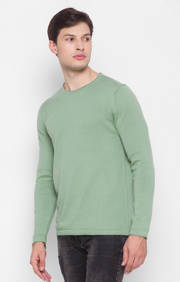 spykar | Spykar Green Cotton Regular Fit Sweater For Men 3