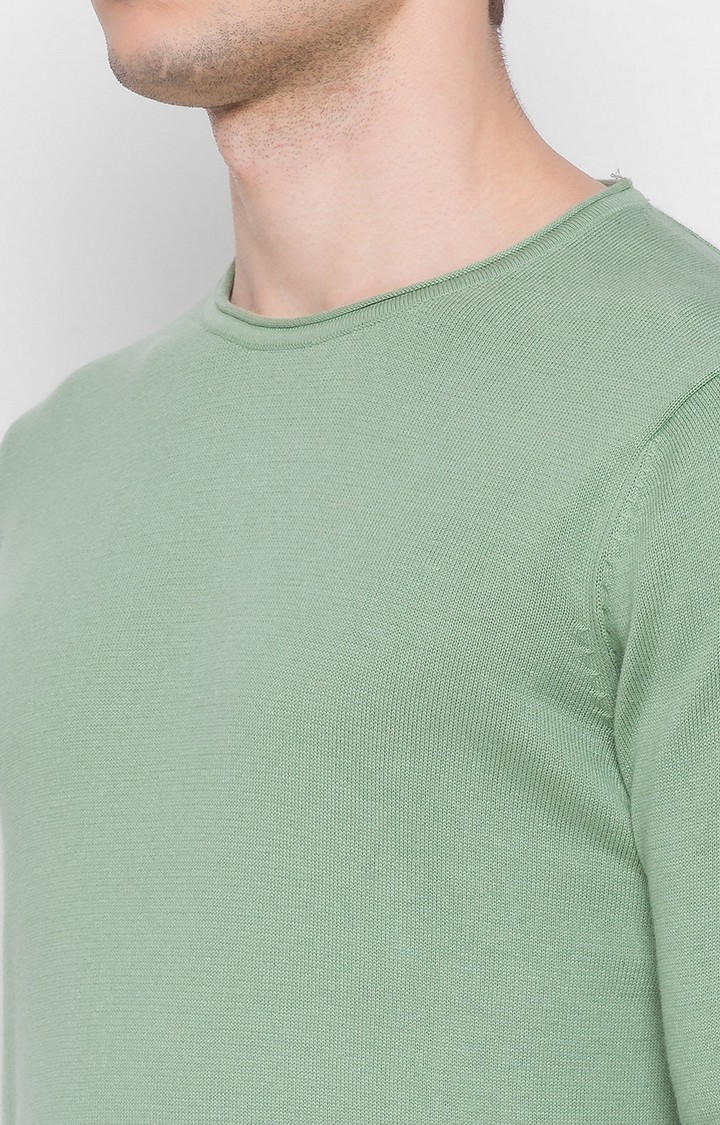 spykar | Spykar Green Cotton Regular Fit Sweater For Men 5
