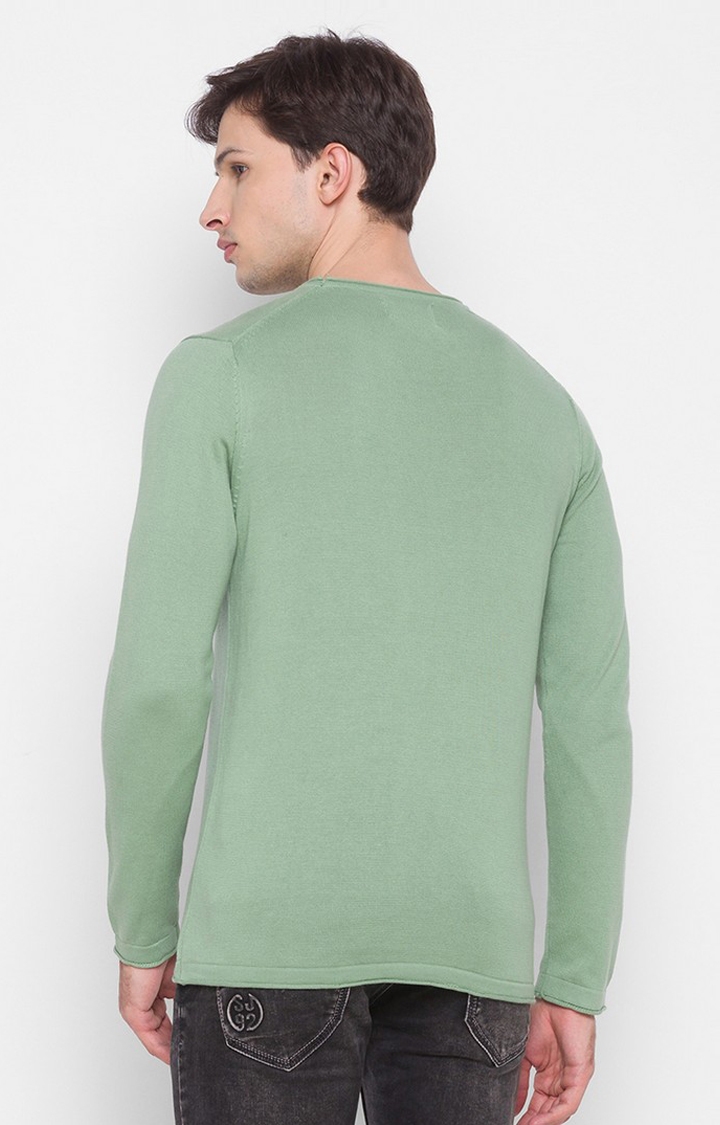 spykar | Spykar Green Cotton Regular Fit Sweater For Men 4