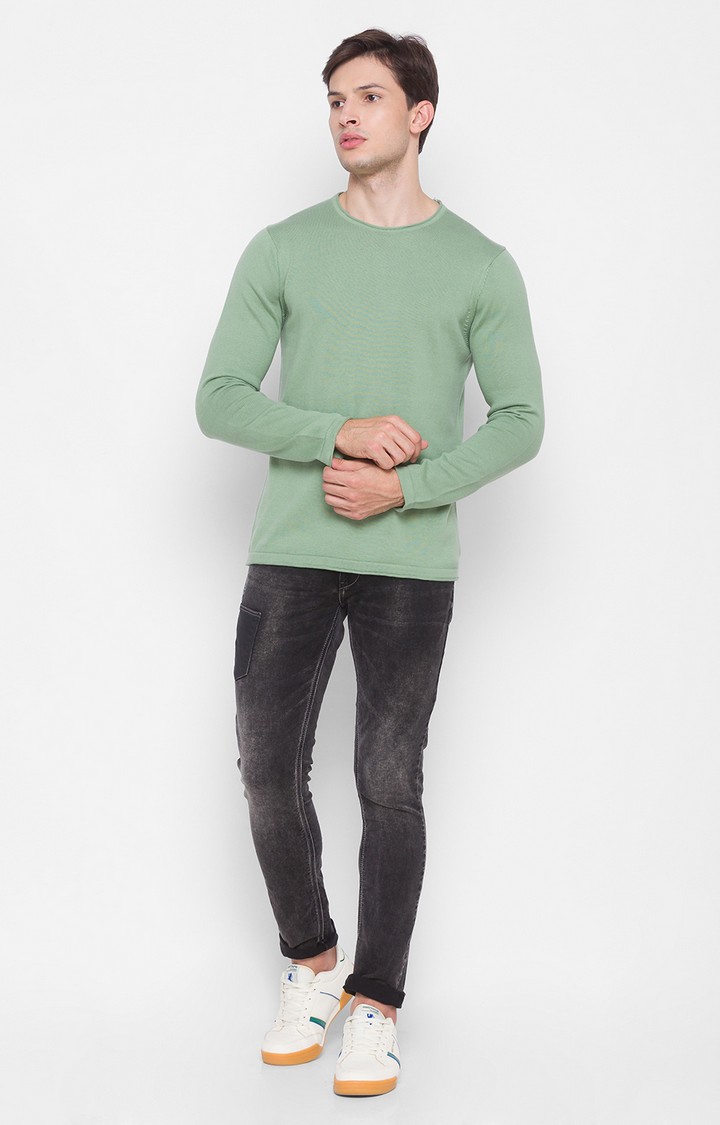 spykar | Spykar Green Cotton Regular Fit Sweater For Men 1