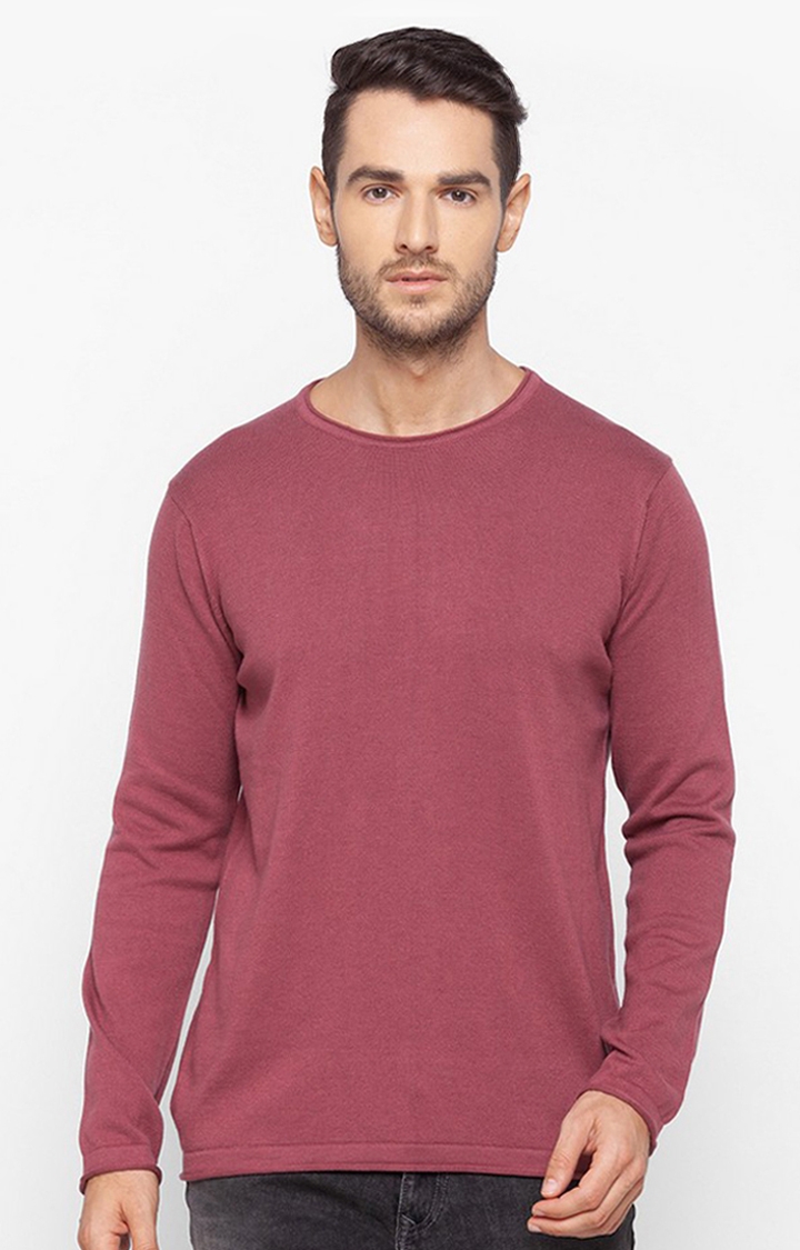 Spykar | Spykar Red Cotton Regular Fit Sweater For Men 0
