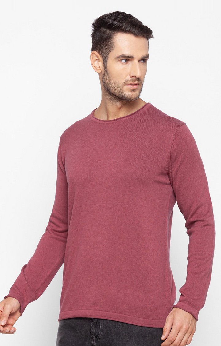 Spykar | Spykar Red Cotton Regular Fit Sweater For Men 2