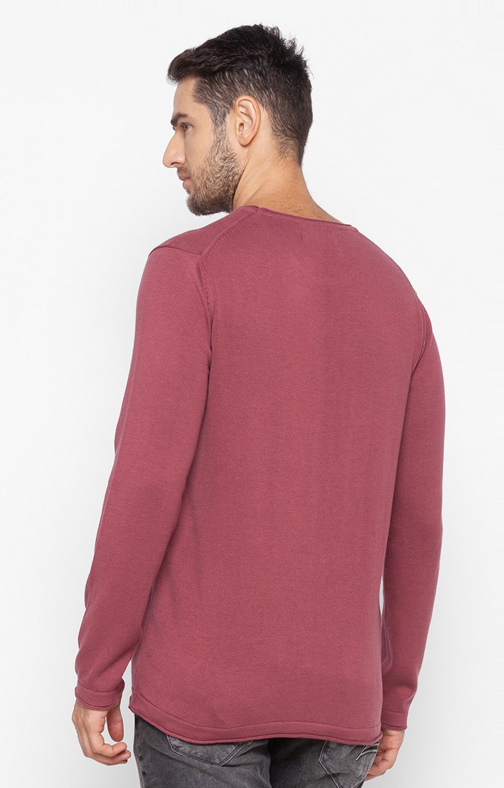 Spykar | Spykar Red Cotton Regular Fit Sweater For Men 3