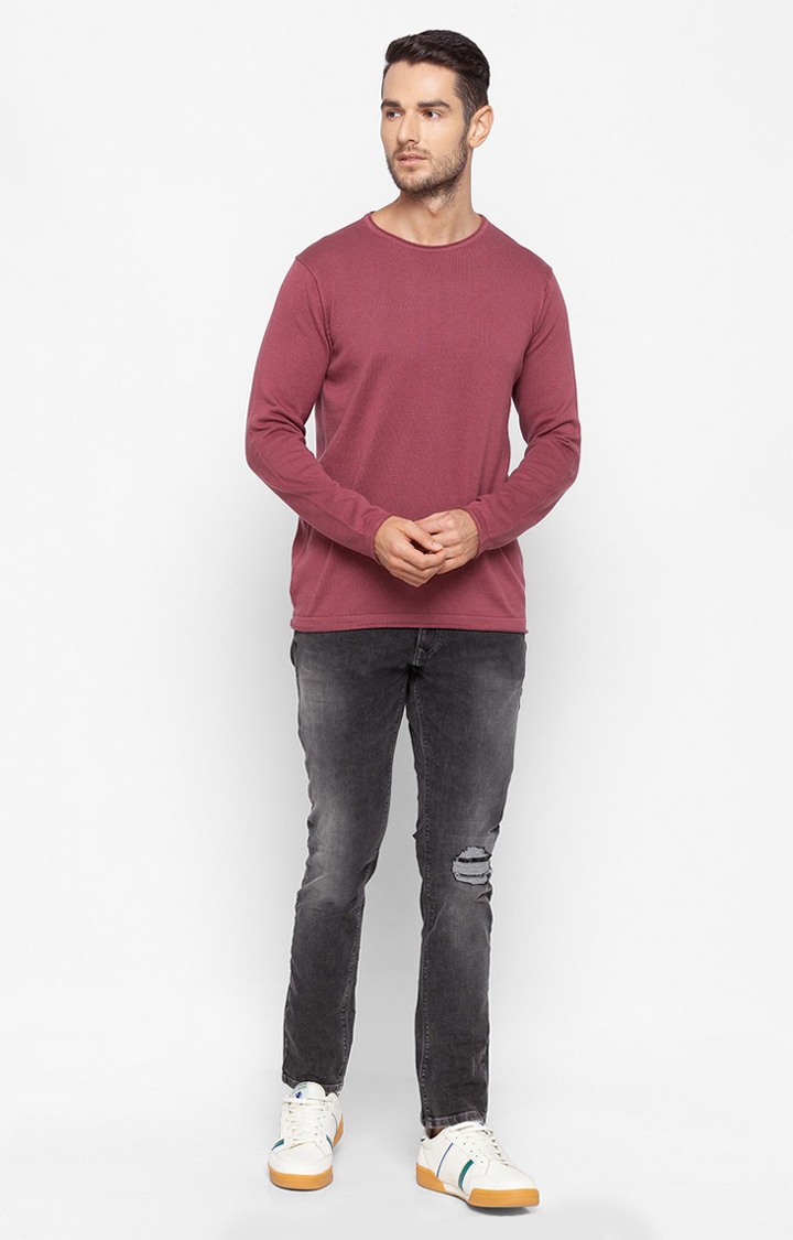 Spykar | Spykar Red Cotton Regular Fit Sweater For Men 1