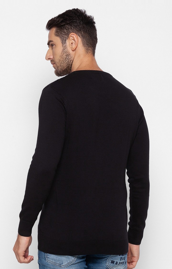 spykar | Spykar Black Cotton Regular Fit Sweater For Men 3