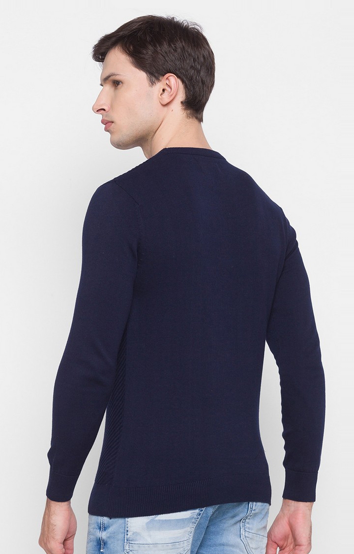 Spykar | Spykar Blue Cotton Regular Fit Sweater For Men 3