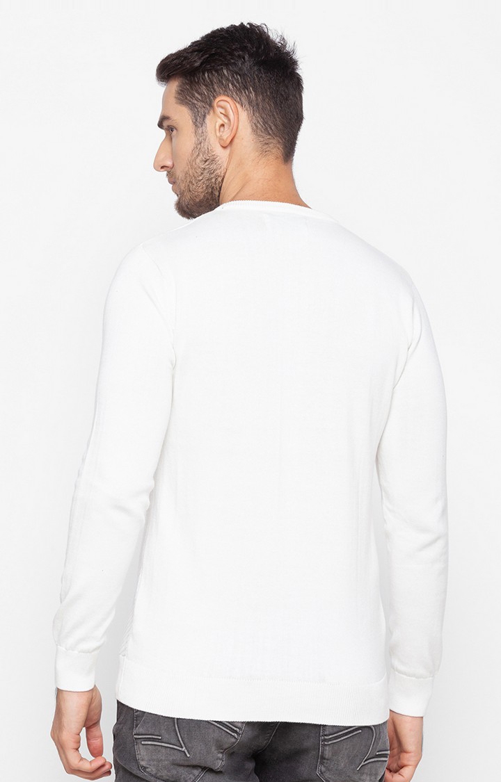 spykar | Spykar White Cotton Regular Fit Sweater For Men 3