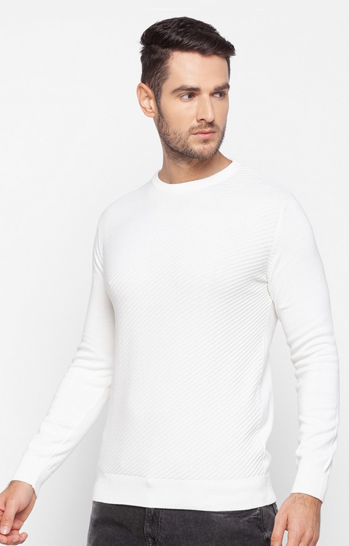 spykar | Spykar White Cotton Regular Fit Sweater For Men 2