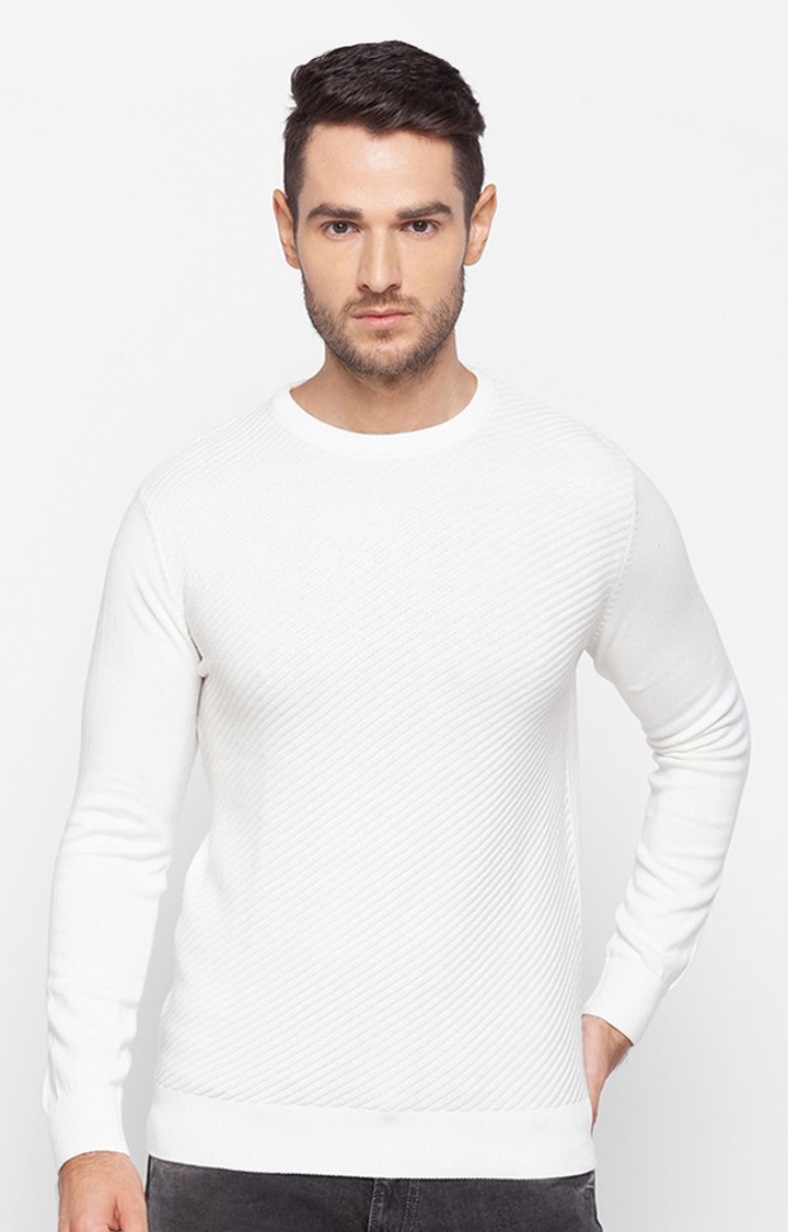 spykar | Spykar White Cotton Regular Fit Sweater For Men 0
