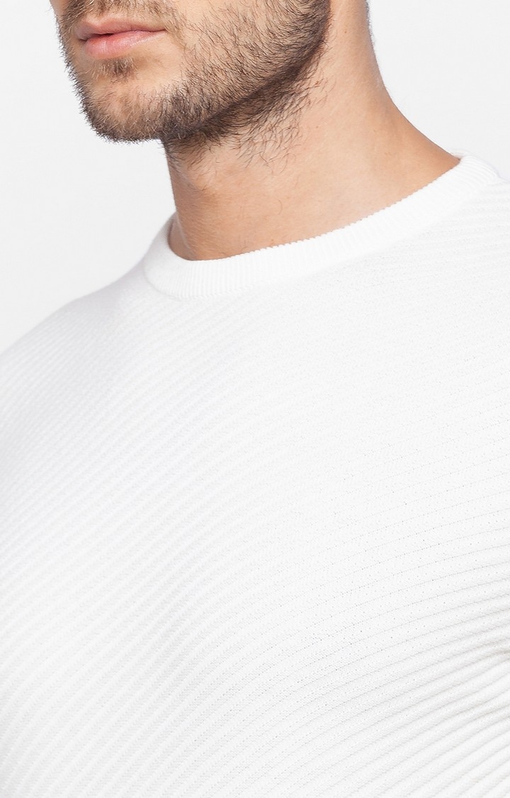 spykar | Spykar White Cotton Regular Fit Sweater For Men 4