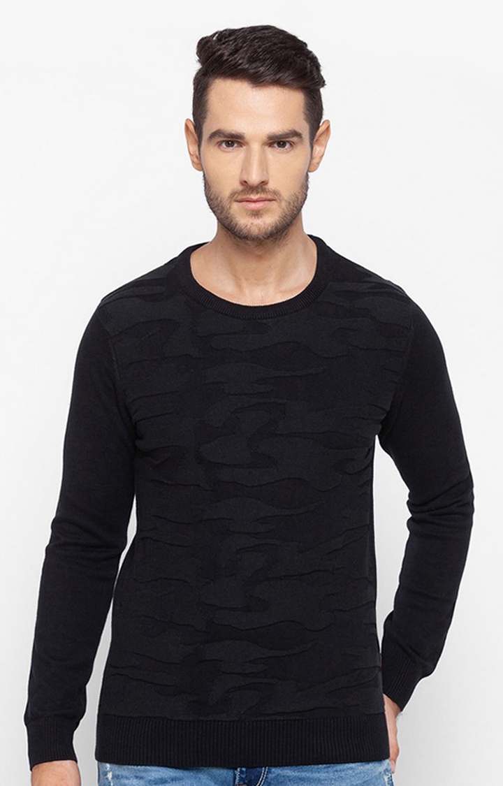 spykar | Spykar Black Cotton Regular Fit Sweatshirt For Men 0