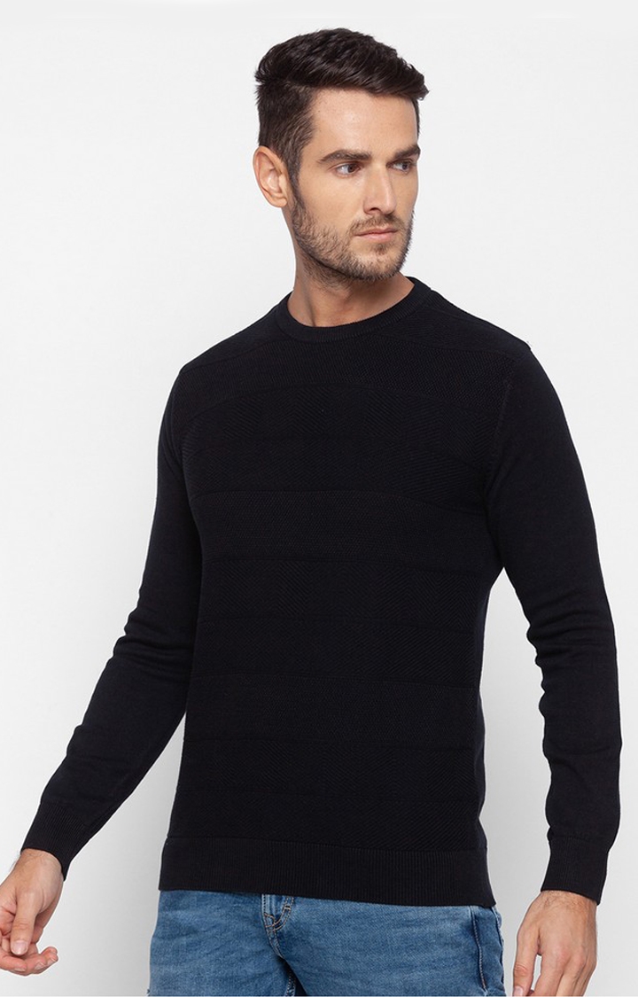 Spykar | Spykar Black Cotton Regular Fit Sweater For Men 2
