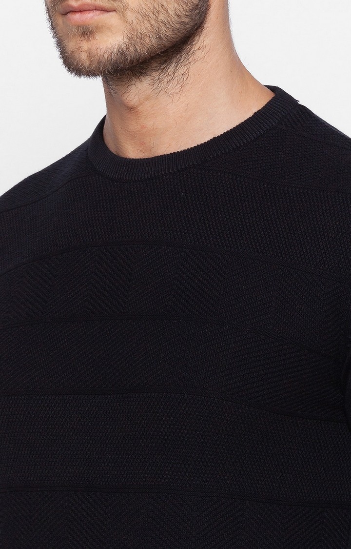 Spykar | Spykar Black Cotton Regular Fit Sweater For Men 4