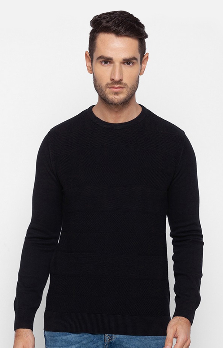 Spykar | Spykar Black Cotton Regular Fit Sweater For Men 0