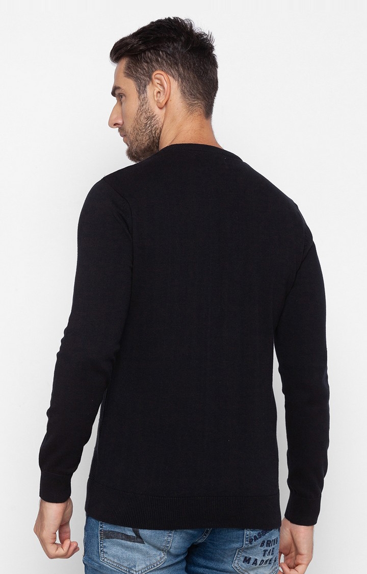 Spykar | Spykar Black Cotton Regular Fit Sweater For Men 3