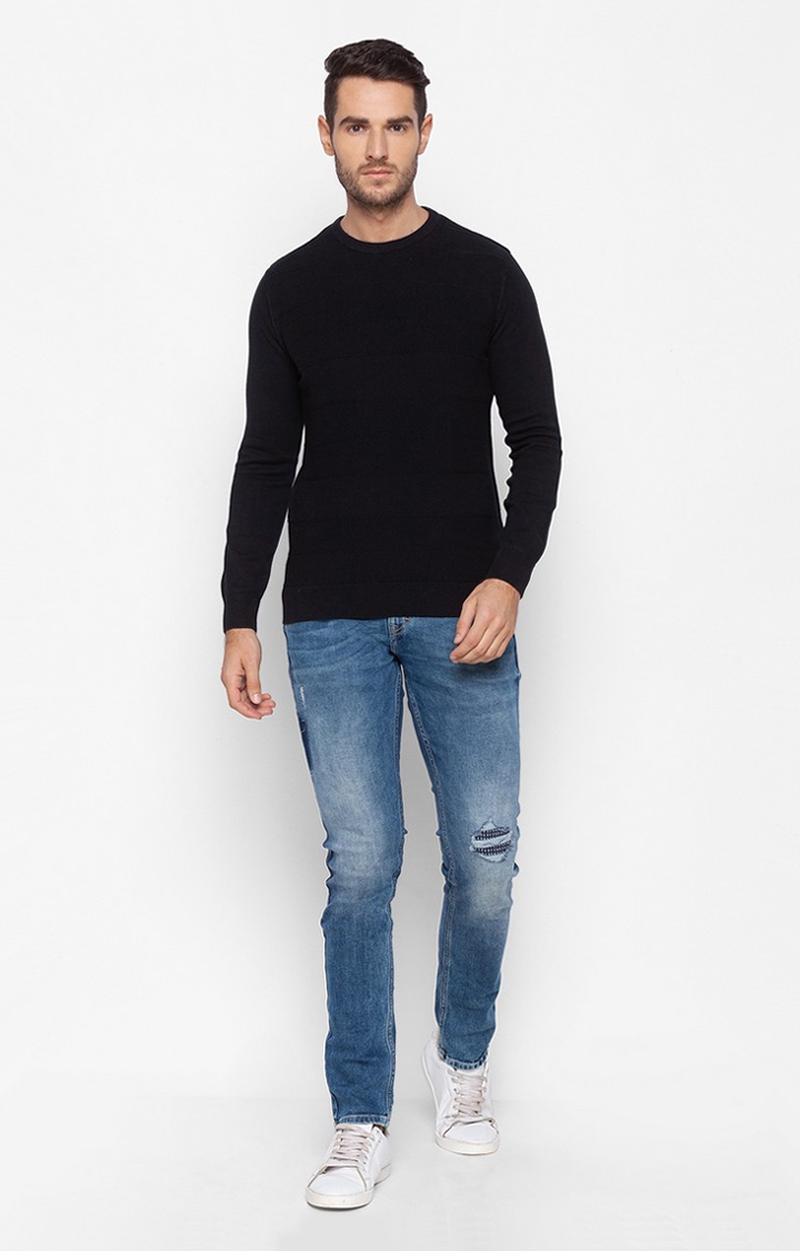 Spykar | Spykar Black Cotton Regular Fit Sweater For Men 1