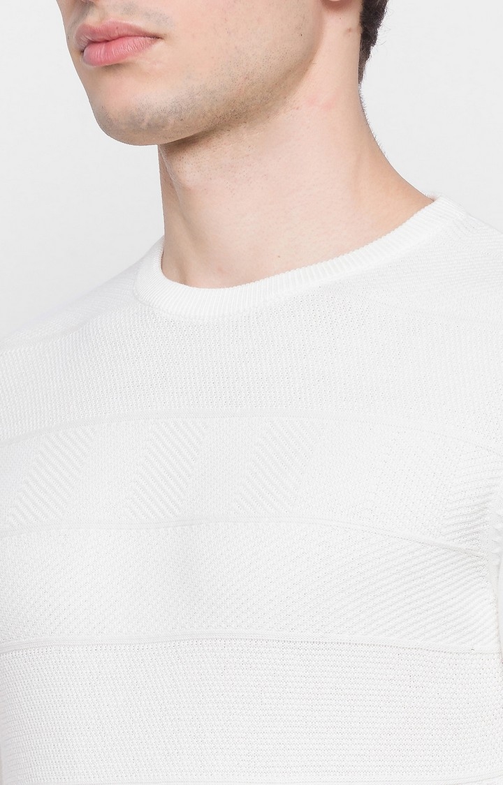 spykar | Spykar White Cotton Regular Fit Sweater For Men 4