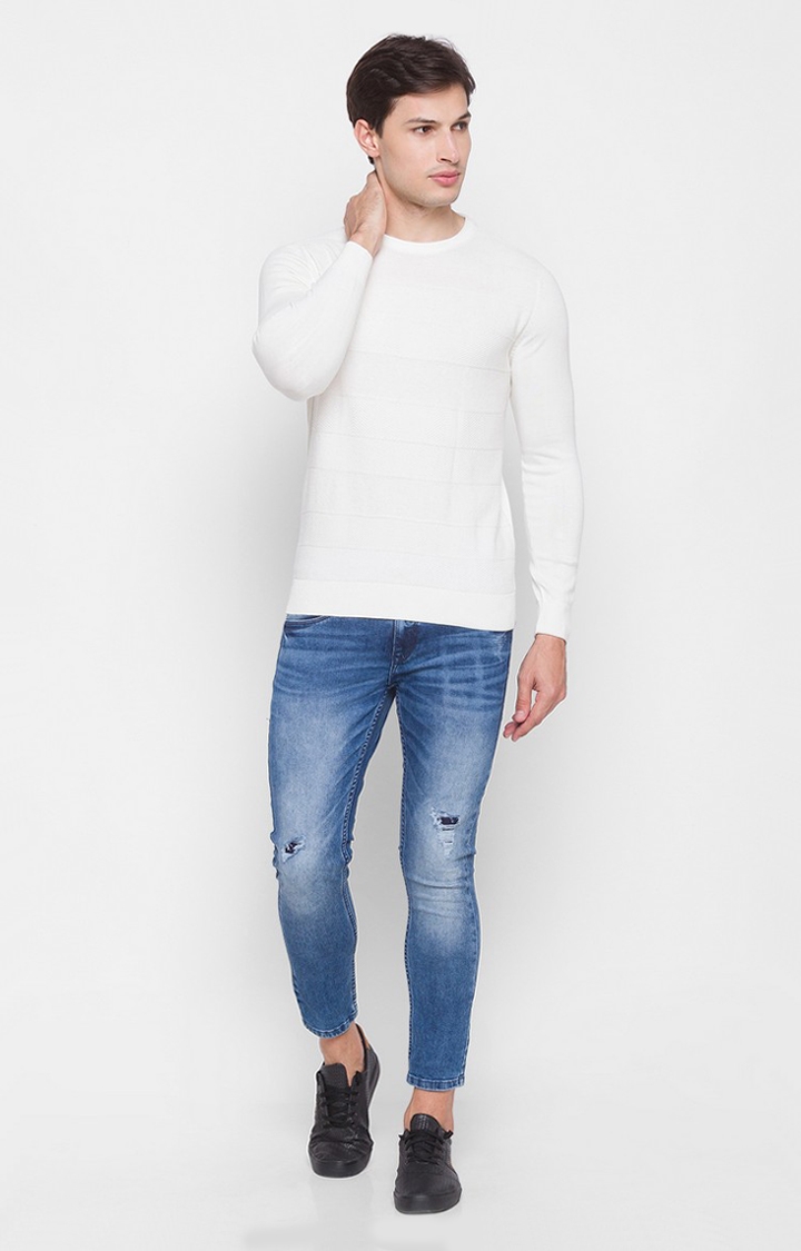 spykar | Spykar White Cotton Regular Fit Sweater For Men 1