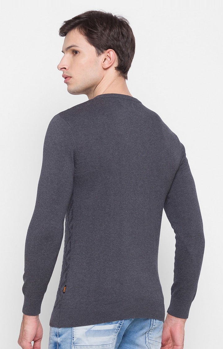 Spykar | Spykar Grey Cotton Regular Fit Sweater For Men 3