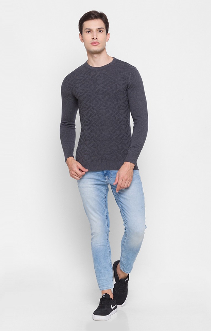 Spykar | Spykar Grey Cotton Regular Fit Sweater For Men 1