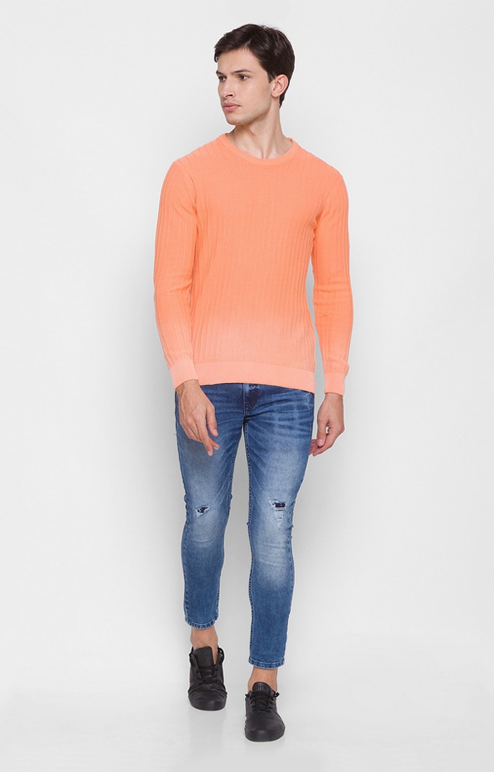 spykar | Spykar Orange Cotton Regular Fit Sweater For Men 1