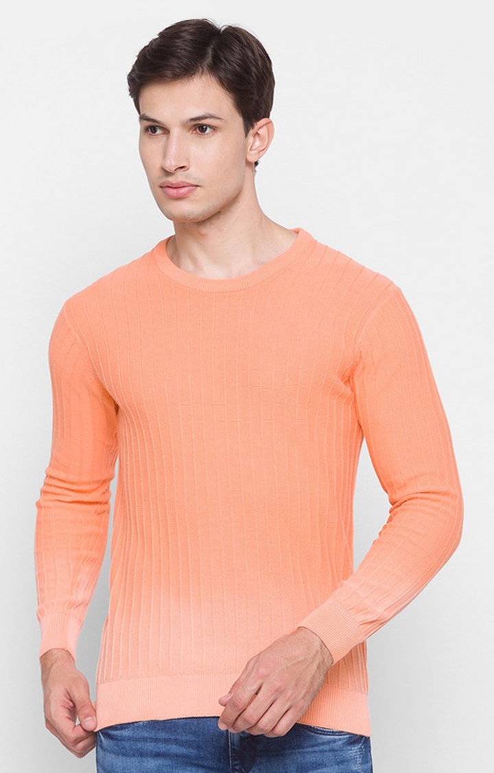 spykar | Spykar Orange Cotton Regular Fit Sweater For Men 0
