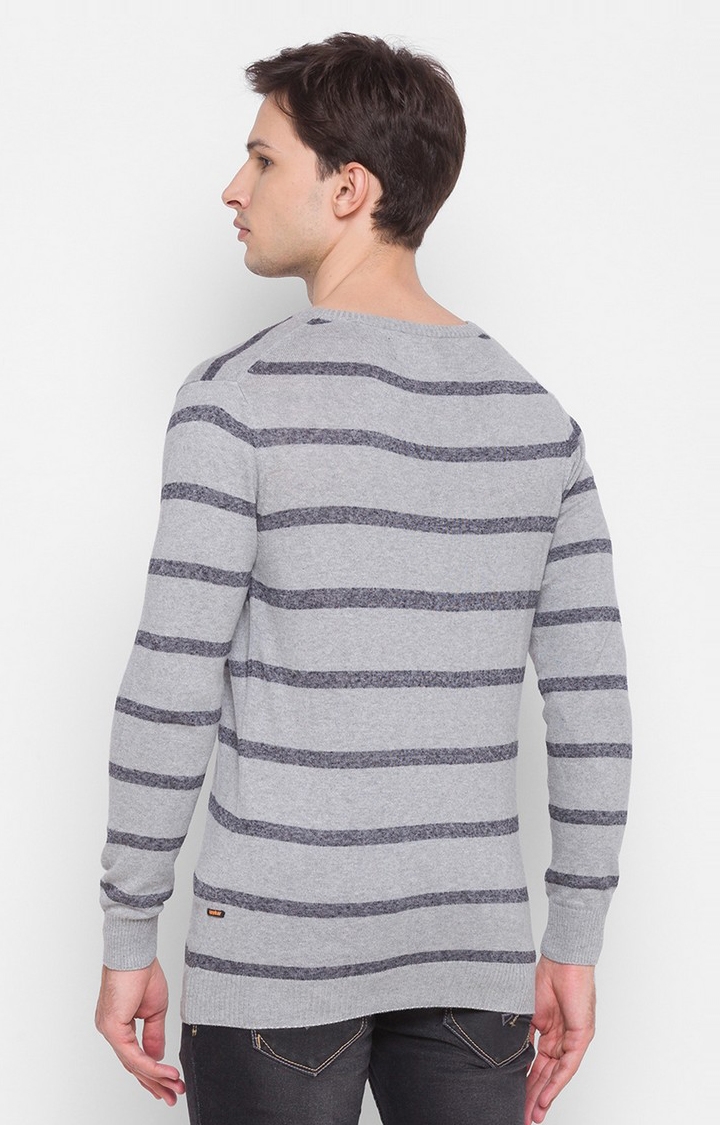 spykar | Spykar Grey Cotton Regular Fit Sweater For Men 4