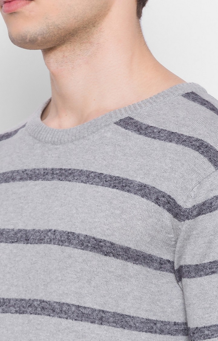 spykar | Spykar Grey Cotton Regular Fit Sweater For Men 5