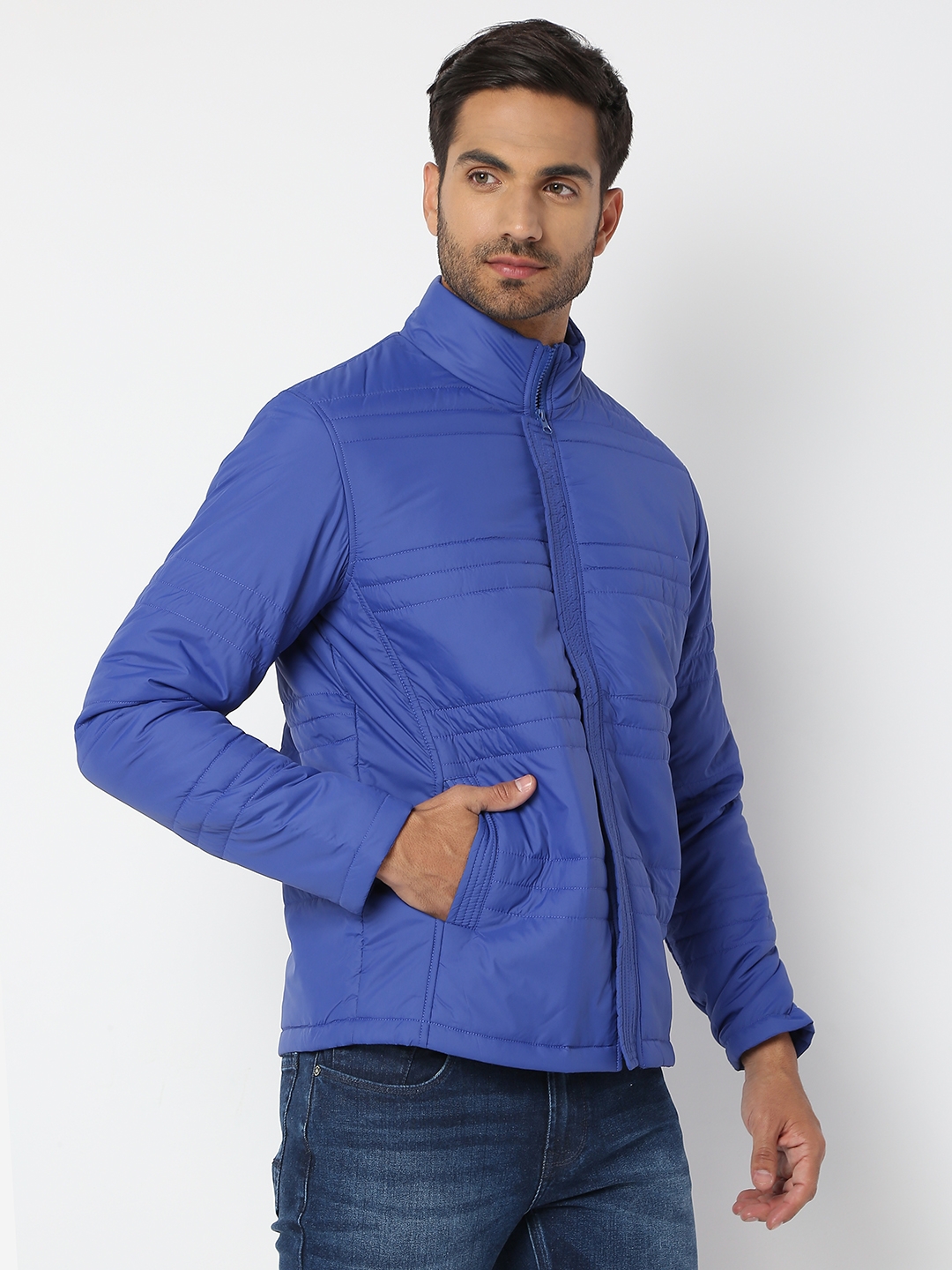 spykar | Spykar Men Royal Blue Nylon Regular Fit Jacket 2
