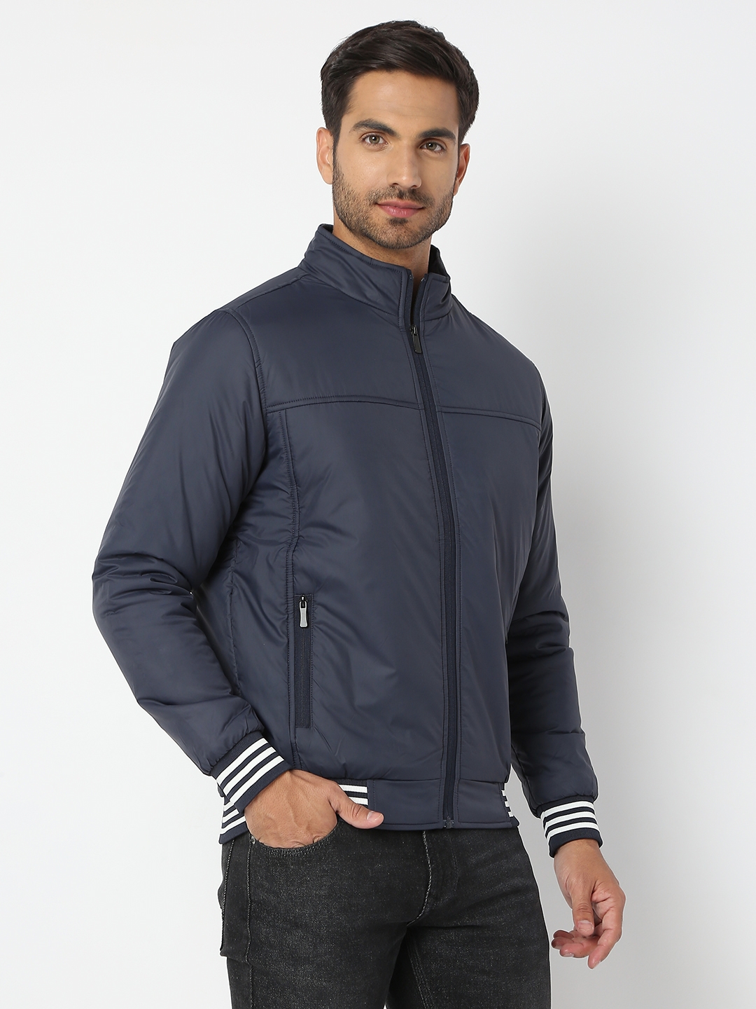 Spykar Men Navy Blue Nylon Regular Fit Jacket