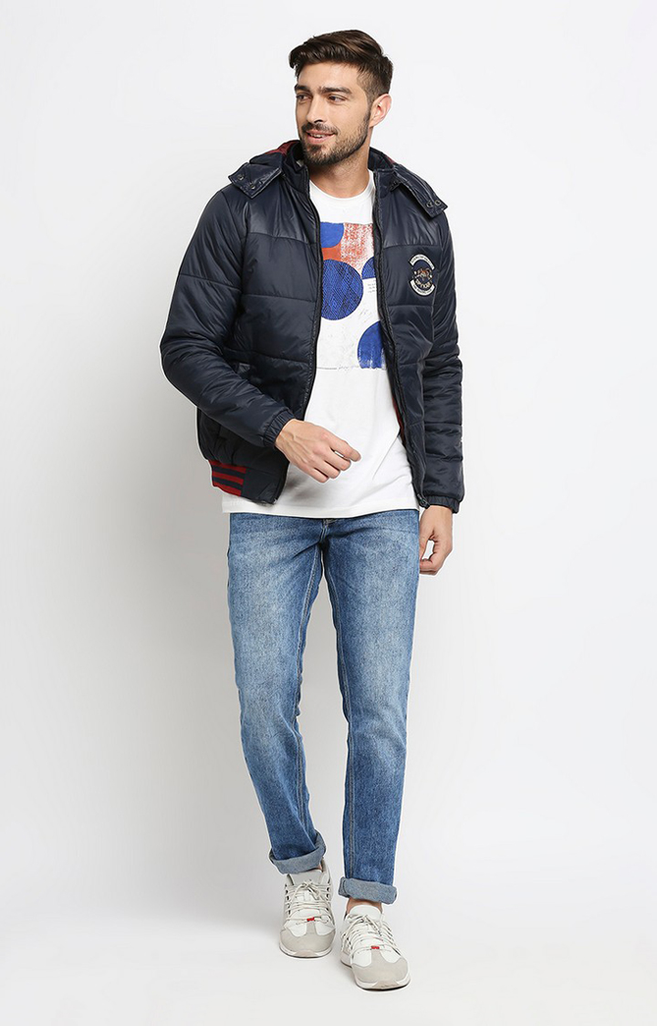 Spykar Blue Polyester Regular Fit Bomber Jackets For Men