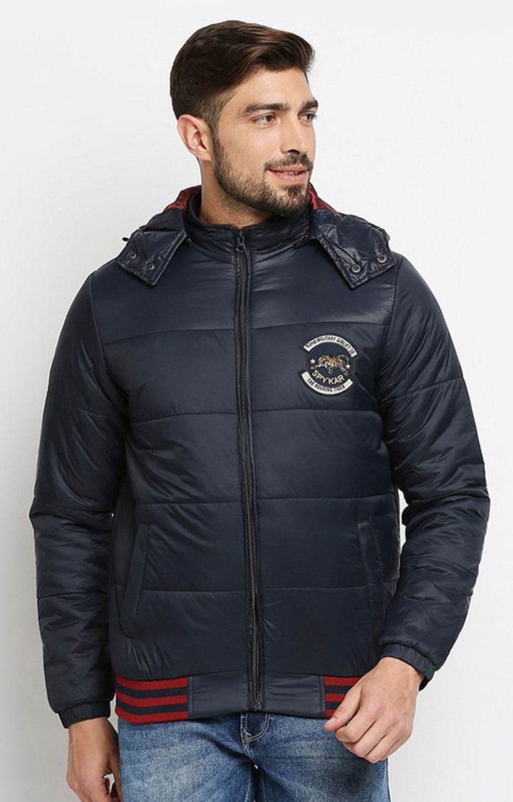 Spykar Blue Polyester Regular Fit Bomber Jackets For Men