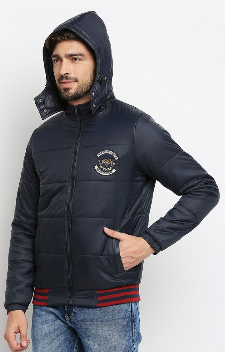 Spykar Blue Polyester Regular Fit Bomber Jackets For Men