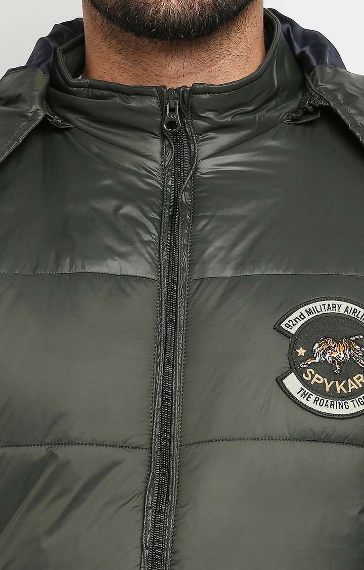 Spykar Green Polyester Regular Fit Bomber Jackets For Men