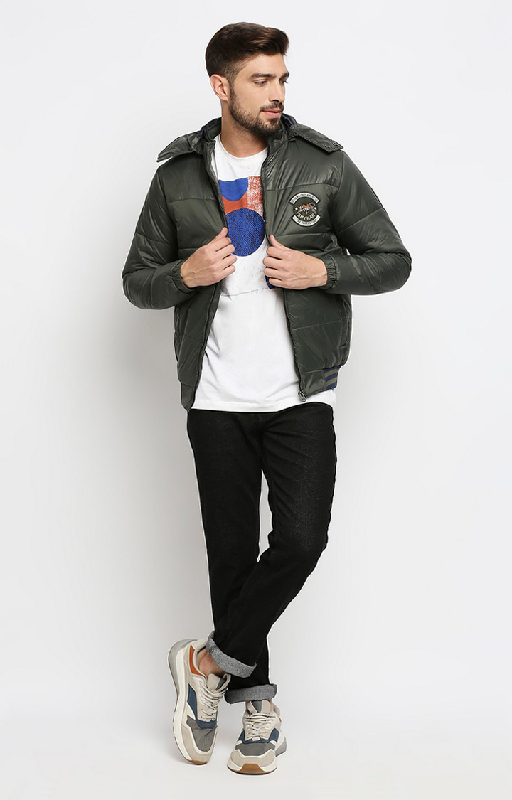 Spykar Green Polyester Regular Fit Bomber Jackets For Men