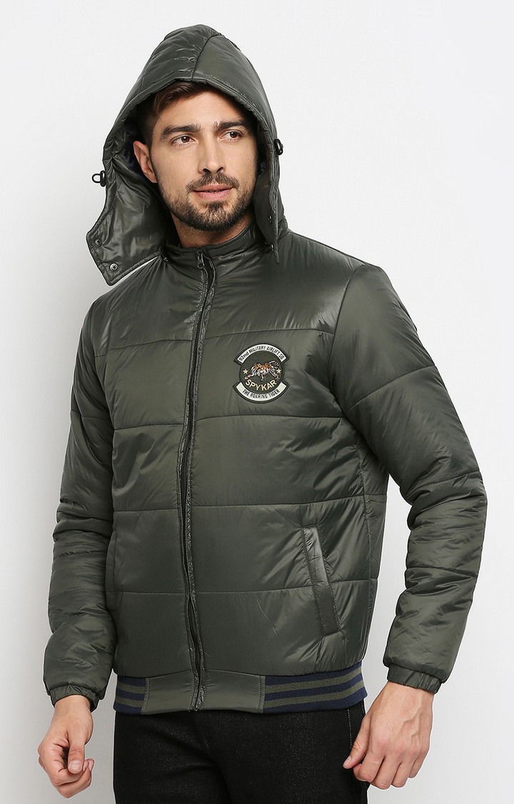 Spykar Green Polyester Regular Fit Bomber Jackets For Men