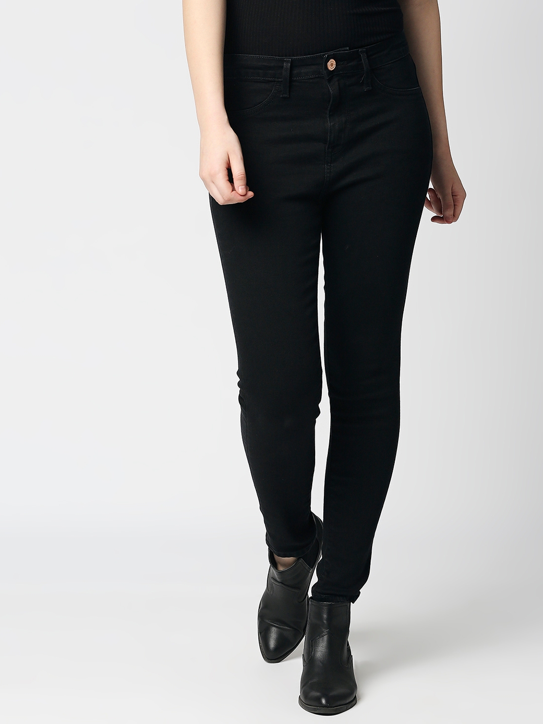spykar | Women's Black Cotton Solid Skinny Jeans 0